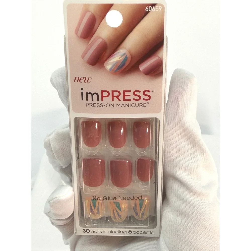 impress Press On Manicure One‎ Shine Day 30 Nails 6 Accents No Glue Needed 93-40